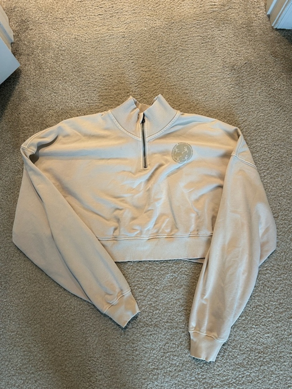 GYMSHARK Cropped Quarter-Zip Pullover Sweatshirt - Cream